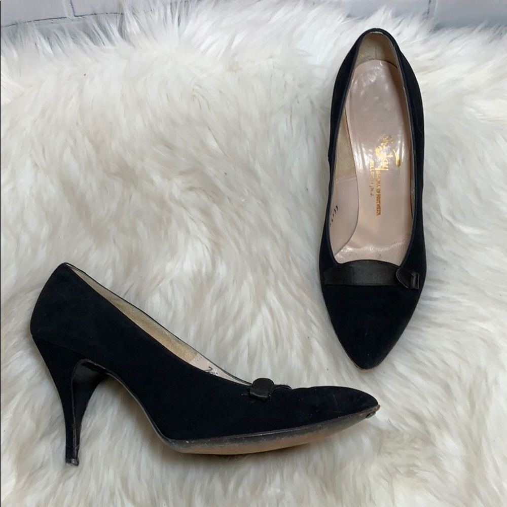 Andrew Geller VTG Black Suede Kitten‎ Heels Sz 7